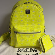 MCM Stark Rucksack + Portemonnaie Visetos Neon Gelb