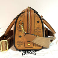 MCM Ella Boston Visetos Speedy Umhängetasche Braun Gold Top Zustand