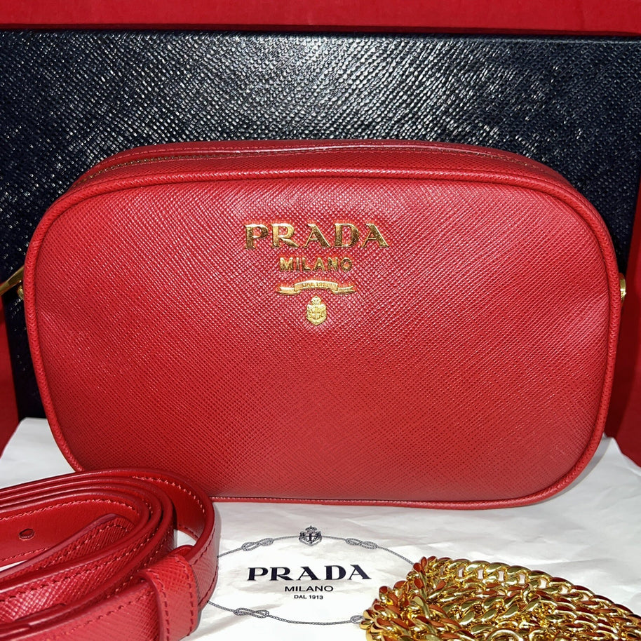 Prada Saffiano Lux Fuoco Rot 1BL007 Bum Bag Belt Gürteltasche Umhängetasche