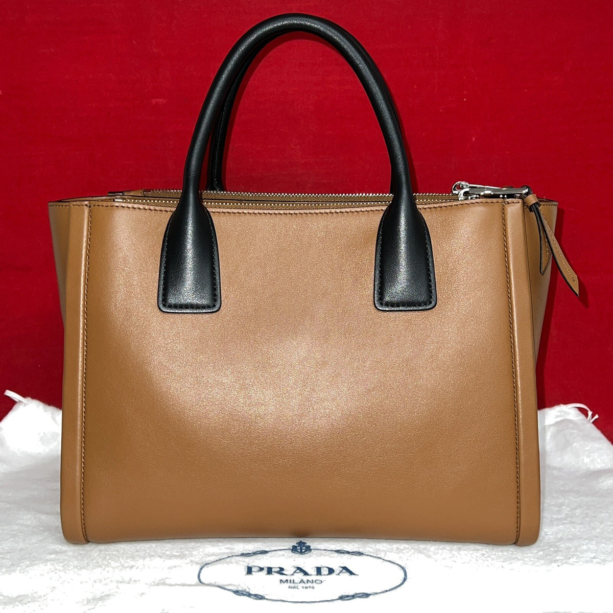 Prada 1BA175 Borsa Lux Two 2 Way Damen Umhängetasche Braun/Schwarz NP. 1.900€!