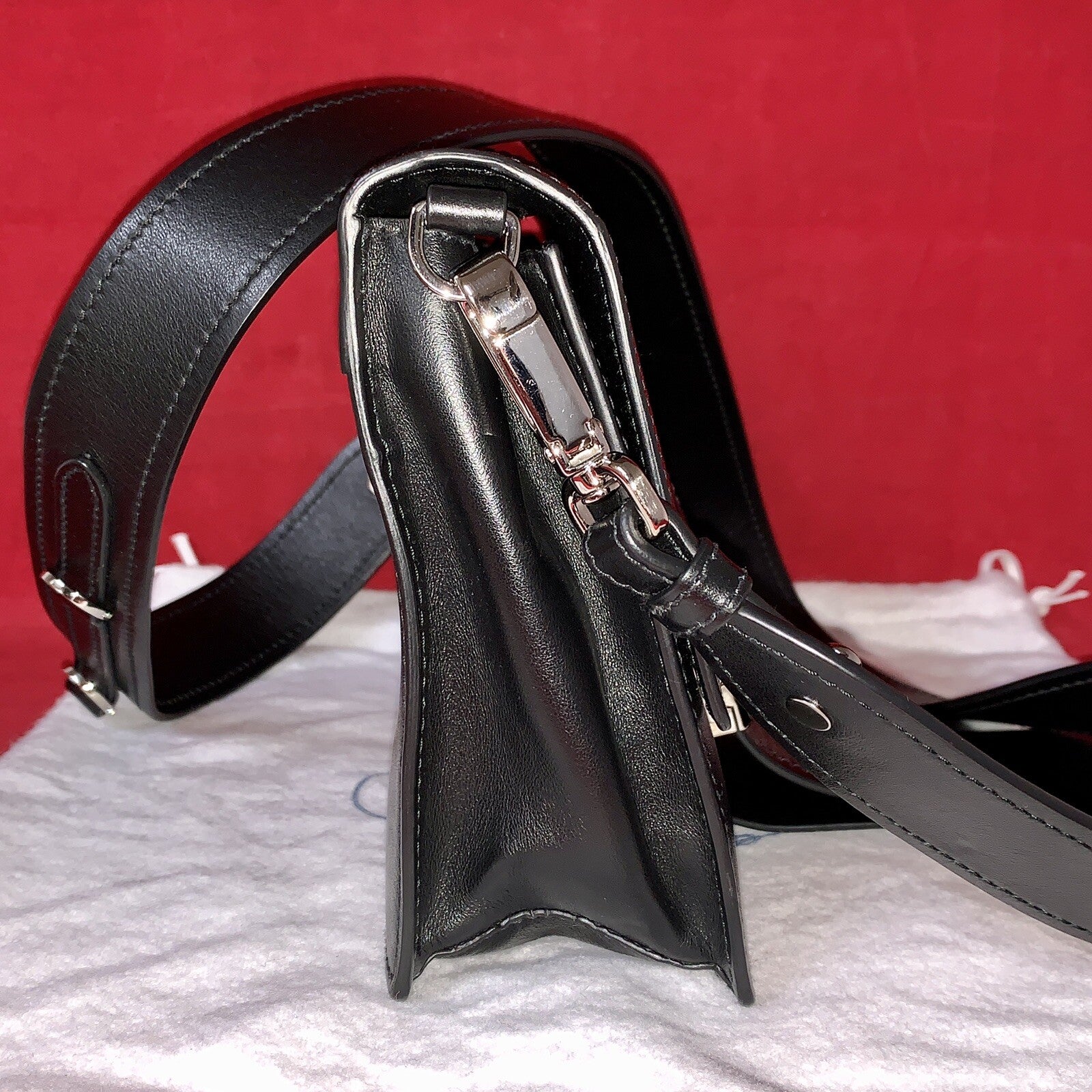 Prada Ribbon Kleine Damen Umhängetasche Leder Schwarz Shoulder Bag Black Leather