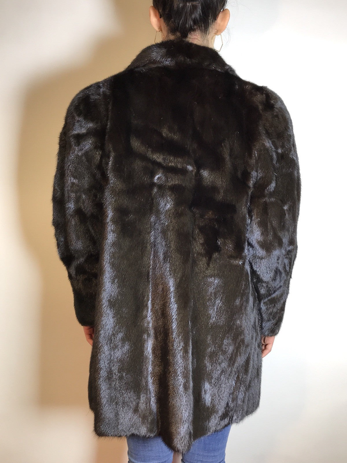 Klassische lange Nerzjacke SAGA MINK dunkelbraun, Gr. 36/38 Damen