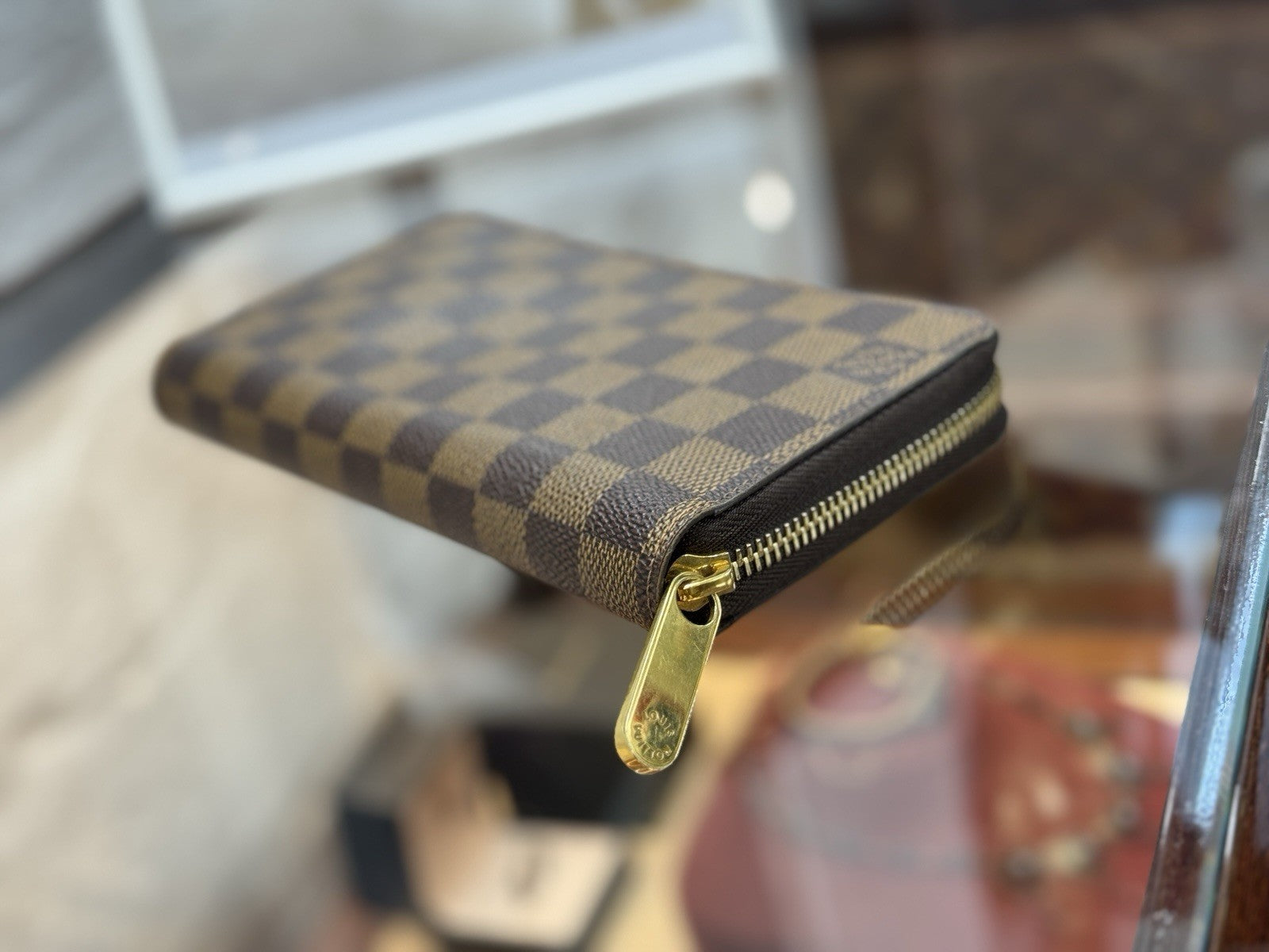 Louis Vuitton Zippy Geldbörse Portemonnaie Damier Ebene Canvas