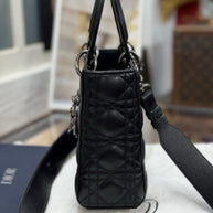 Kleine Lady Dior Small Schwarz Leder & Ruthenium HW All Black Umhängetasche