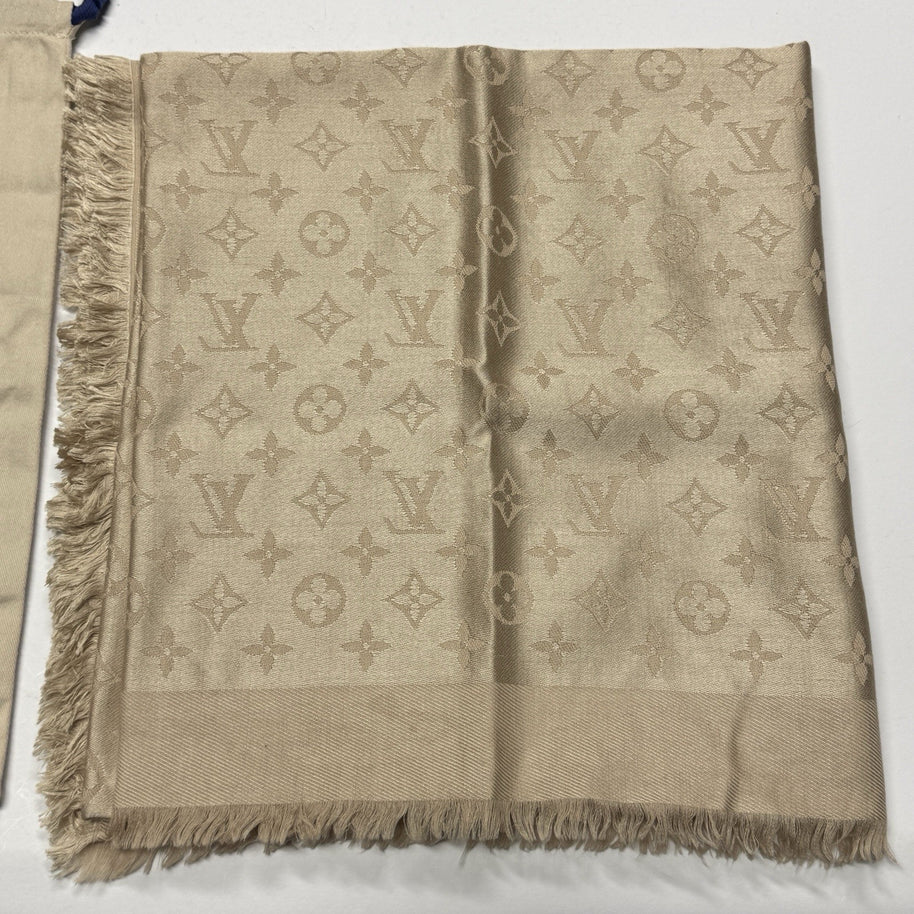 Louis Vuitton Monogram Seide Tuch/Schal 140cm Beige Creme Ivory M71360