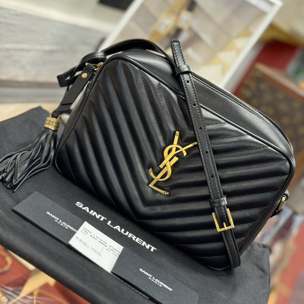 Saint Laurent Lou Camera Bag Leder Medium Schwarz Gold Umhängetasche