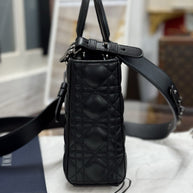 Kleine Lady Dior Small Schwarz Leder & Ruthenium HW All Black Umhängetasche