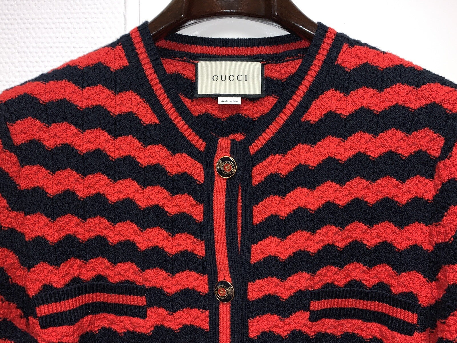 Gucci Wollmantel Damen Cardigan Strickjacke Rot & Dunkelblau Gr. XS NP: 2800€