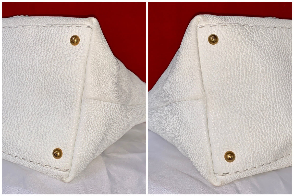 Fendi Selleria Peekaboo Lavorazione a mano Damen Handtasche Weiß Tote Bag