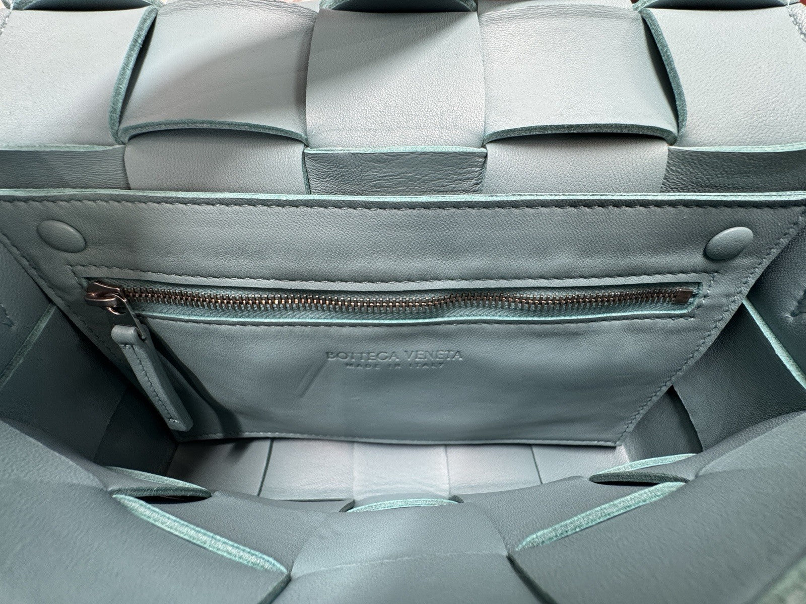 Bottega Veneta Cassette Intreccio Leder Linoleum Türkis Blau