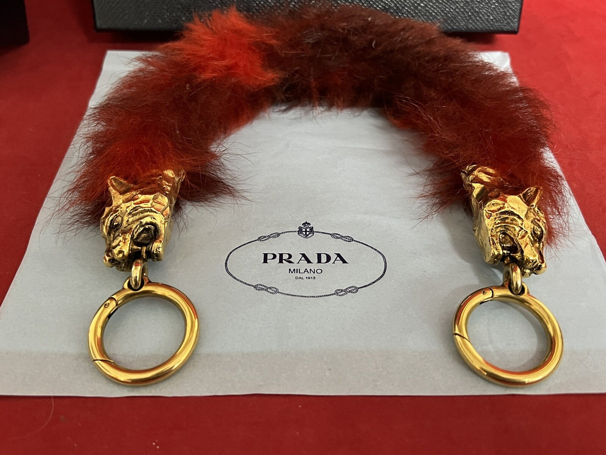 Prada Taschen Accessoire Griff/Riemen Anhänger Synthetik-Pelz, Tierköpfe in Gold