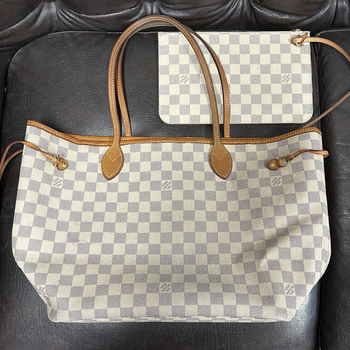 Louis Vuitton Neverfull MM + Pochette Damier Azur 2019 Shopper