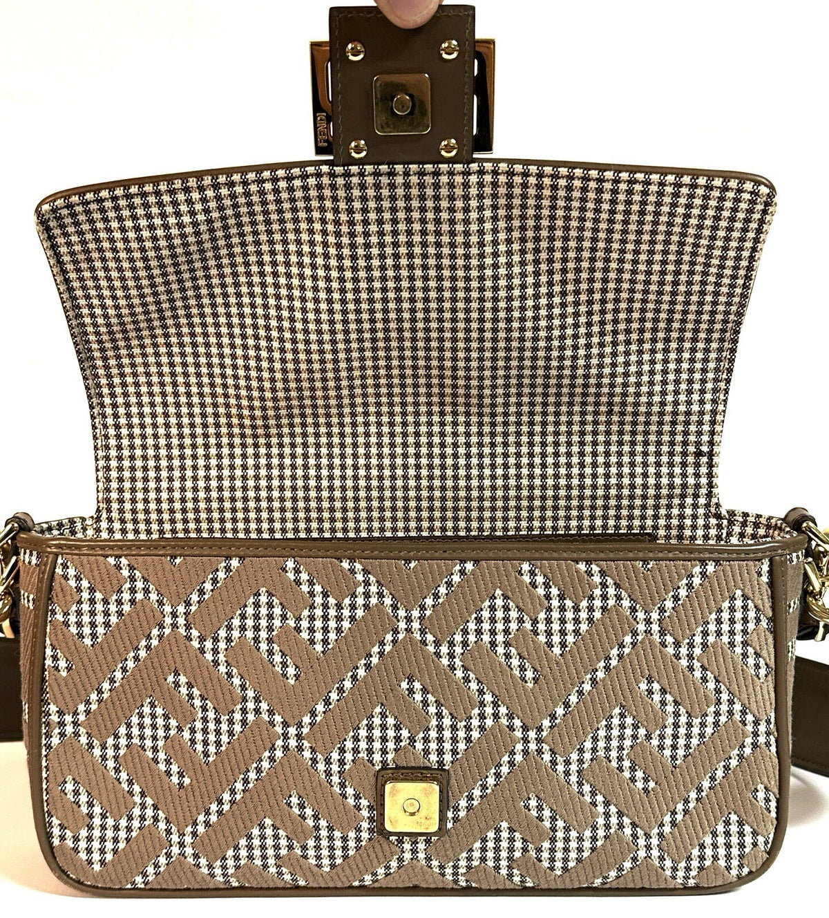 Fendi Baguette Medium Umhängetasche Braun & Gold Wolle Top Zustand