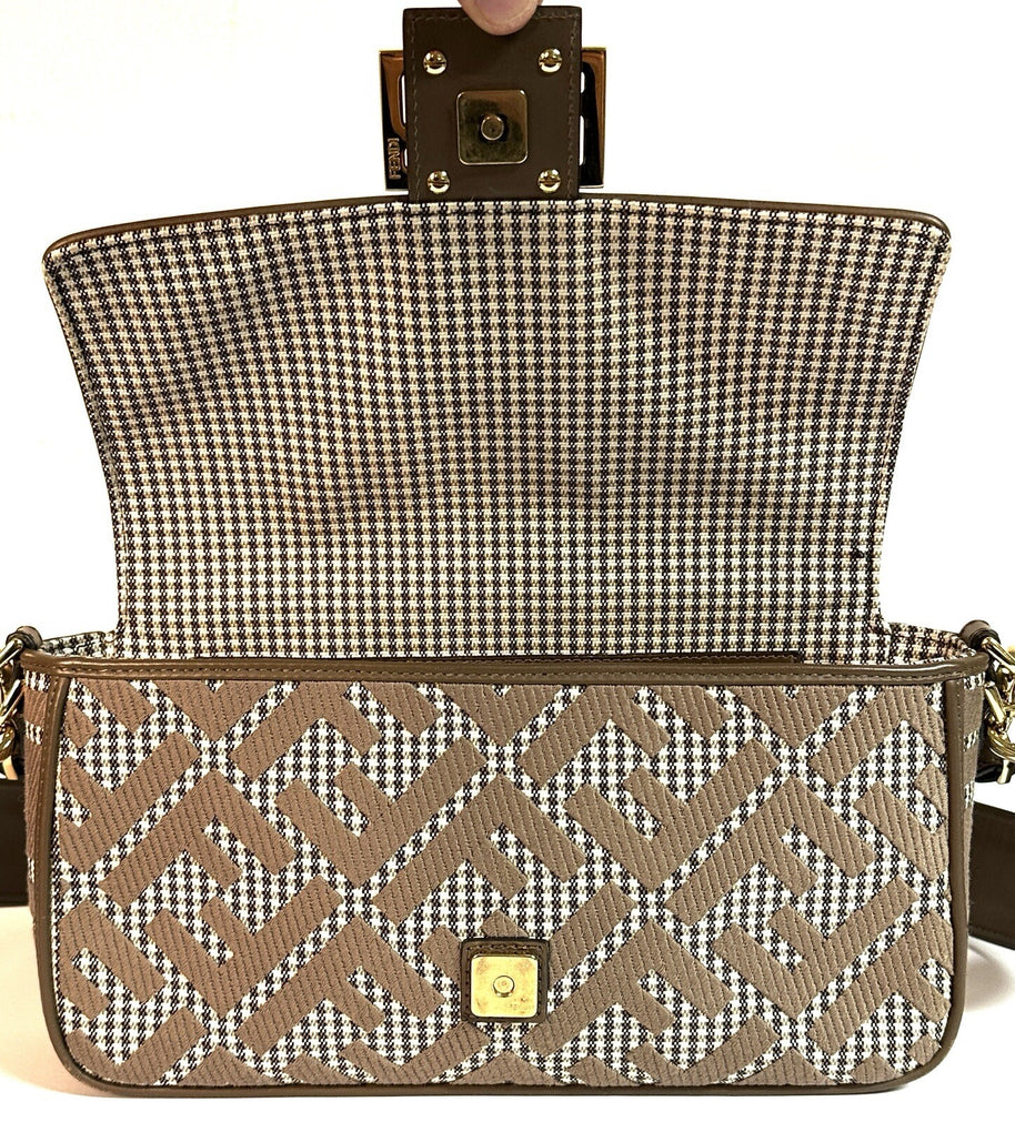 Fendi Baguette Medium Umhängetasche Braun & Gold Wolle Top Zustand