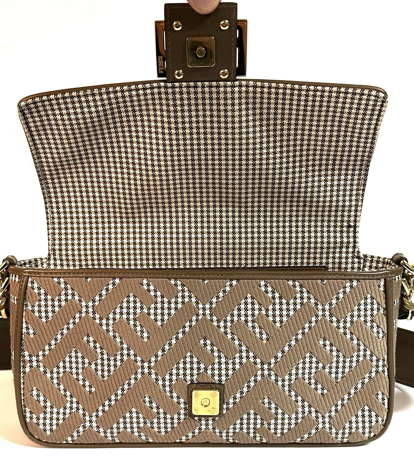 Fendi Baguette Medium Umhängetasche Braun & Gold Wolle Top Zustand