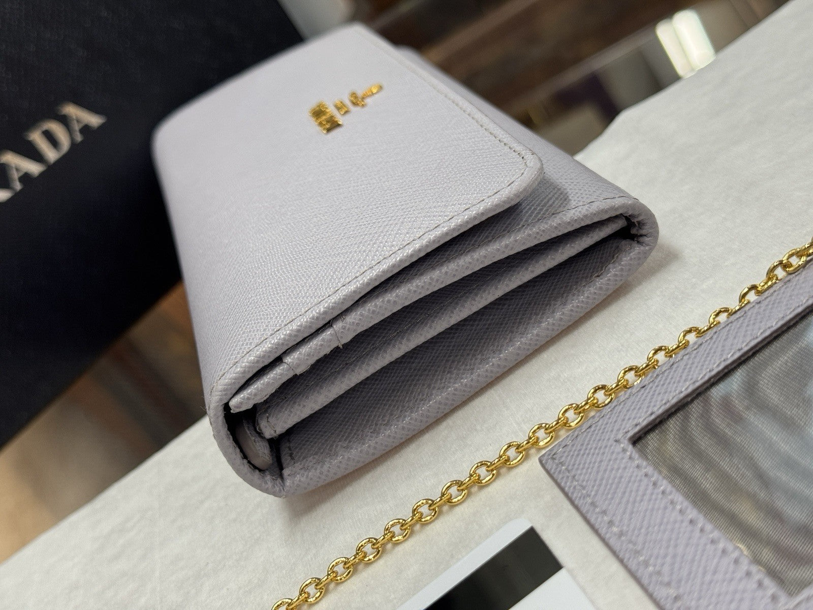 Prada 1MH132 große Geldbörse Portemonnaie Saffiano Metal Leder Violett Glicine