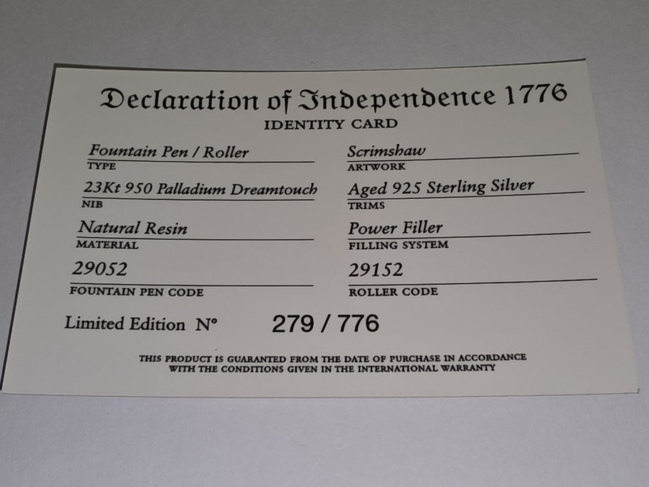 Visconti Declaration of Indipendence 1776 Fountain Pen B Nib Füllfederhalter NEU