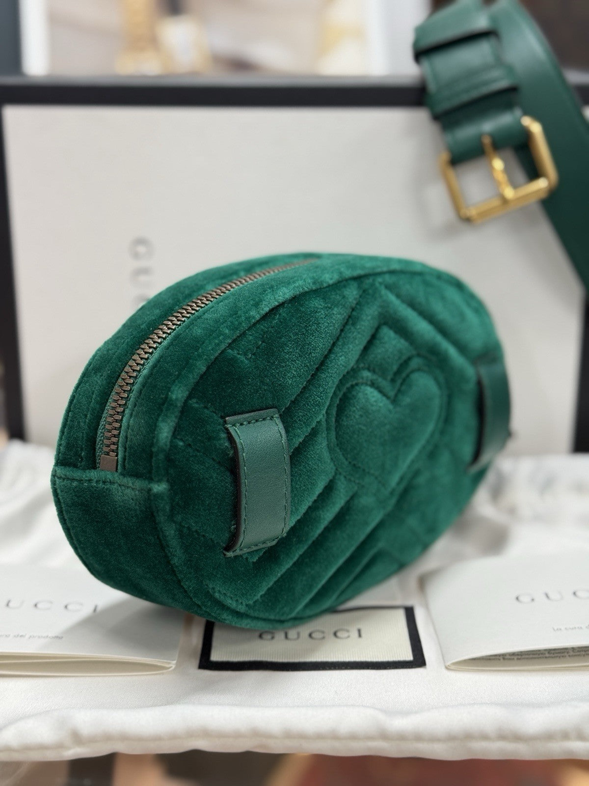 Gucci GG Marmont Gürteltasche Bumbag Samt Grün/Gold 476434