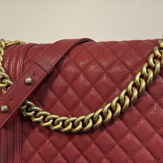 Chanel Boy Medium Flap Bag Caviar Burgunderrot & antique Gold Umhängetasche 2018