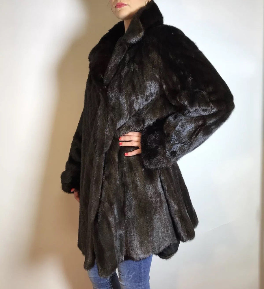 Wunderschöner 3/4 Nerzmantel Original SAGA MINK Nerz dunkelbraun Gr. 40/42 Damen