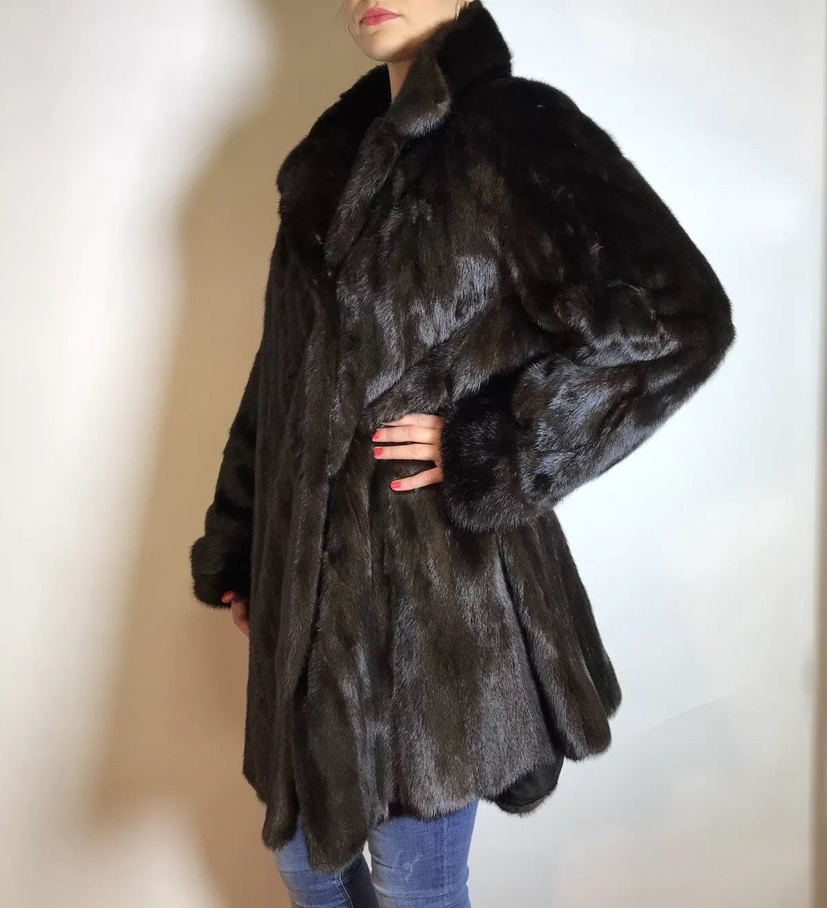 Wunderschöner 3/4 Nerzmantel Original SAGA MINK Nerz dunkelbraun Gr. 40/42 Damen