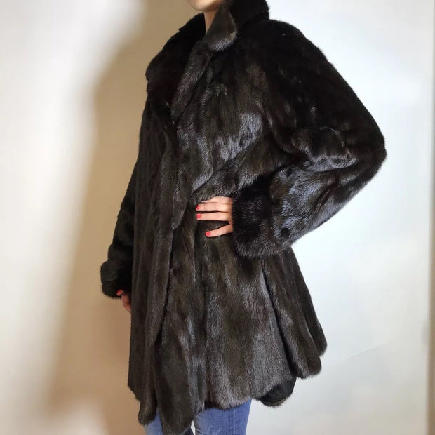 Wunderschöner 3/4 Nerzmantel Original SAGA MINK Nerz dunkelbraun Gr. 40/42 Damen