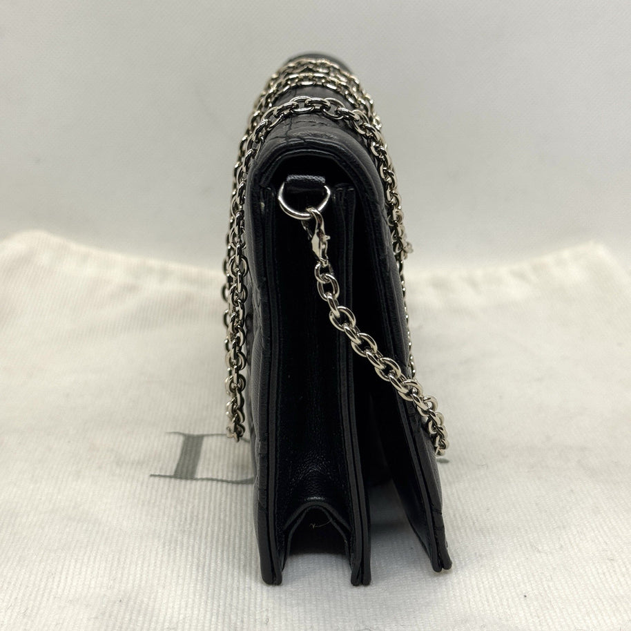 Dior Lady Pouch Clutch Umhängetasche Abend Täschchen Lammleder Schwarz