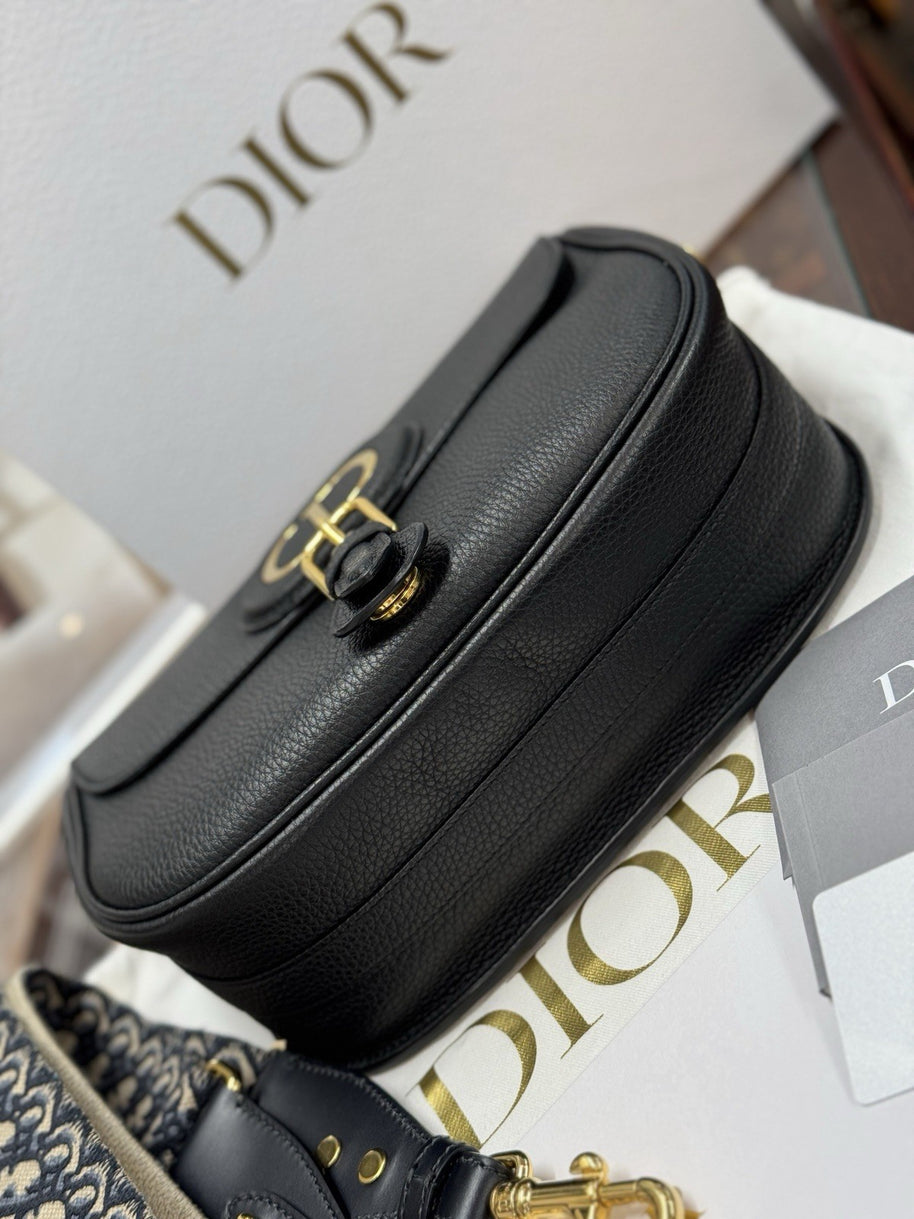 Große Dior Bobby Umhängetasche Genarbtes Kalbsleder Schwarz Dior Oblique Blau