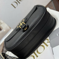 Große Dior Bobby Umhängetasche Genarbtes Kalbsleder Schwarz Dior Oblique Blau