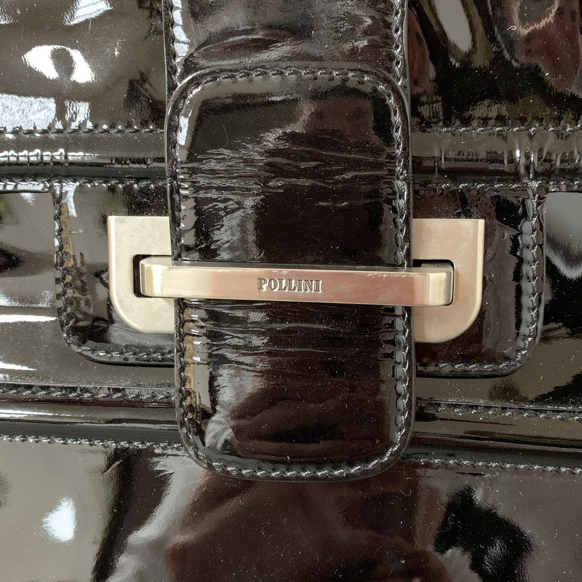 Pollini Made In Italy Damen Abendtäschchen Clutch Schwarz Lack Leder Handtasche