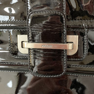 Pollini Made In Italy Damen Abendtäschchen Clutch Schwarz Lack Leder Handtasche