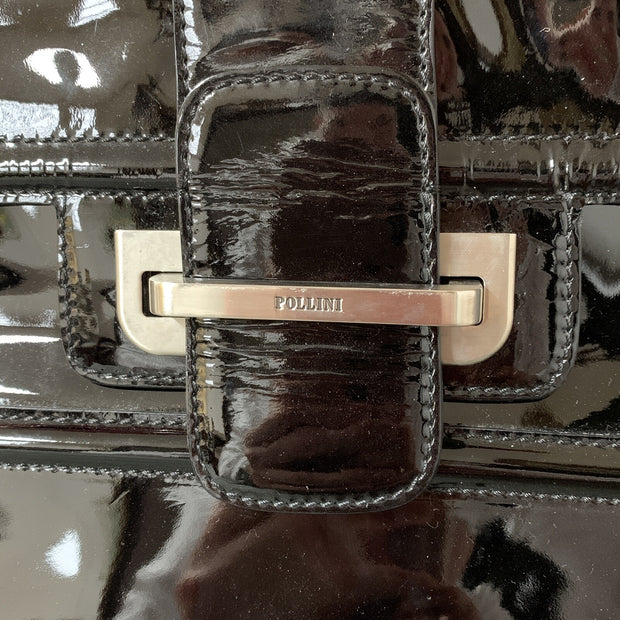 Pollini Made In Italy Damen Abendtäschchen Clutch Schwarz Lack Leder Handtasche