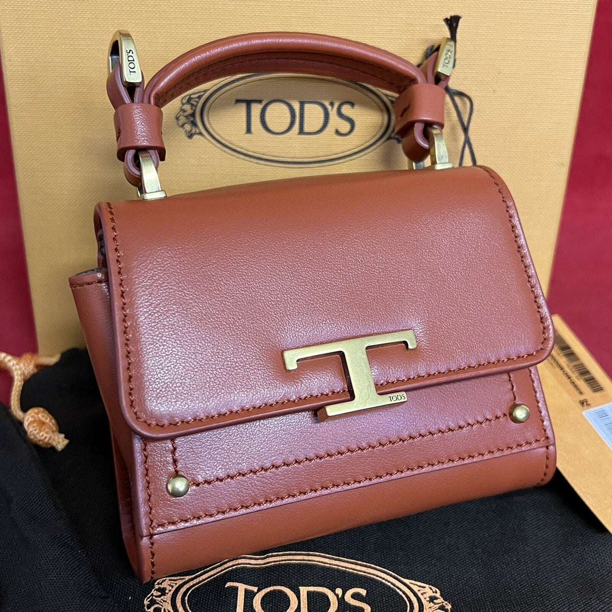 TOD’S TODS TSI MINI BAG MICRO ROR TERRACOTTA LEDER UMHÄNGETASCHE NEU