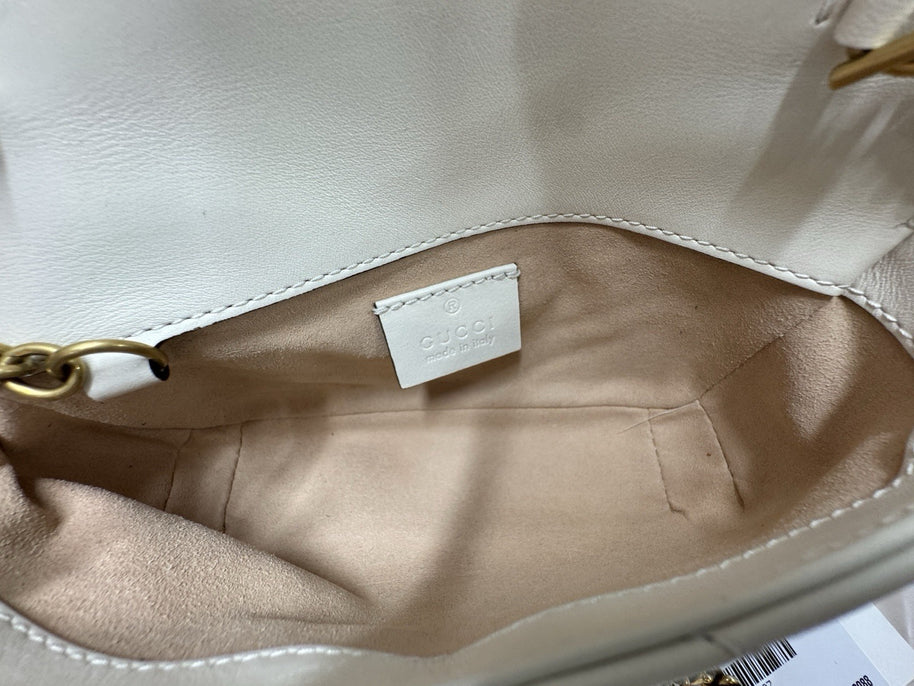 Gucci GG Marmont Mini-Schultertasche Leder Weiss/Gold 476433