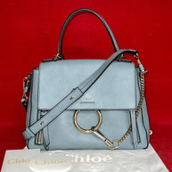 Chloé Faye Damen Umhängetasche Blau Leder Shoulder Bag Cloudy Blue