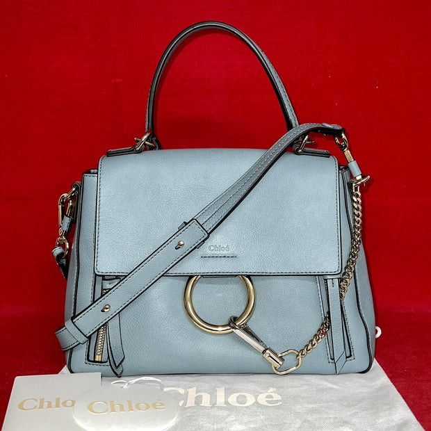 Chloé Faye Damen Umhängetasche Blau Leder Shoulder Bag Cloudy Blue