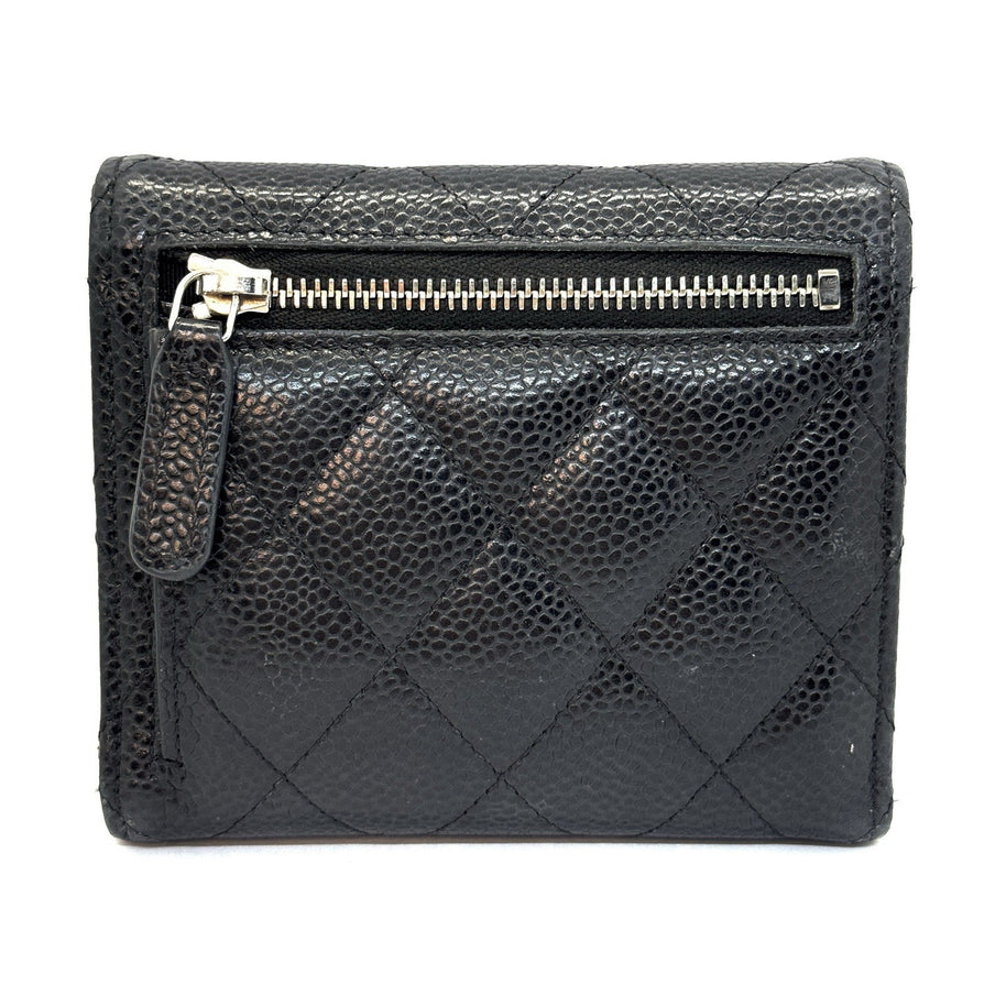 Chanel Trifold Flap Wallet Portemonnaie Caviar Leder Schwarz & Silber 2021