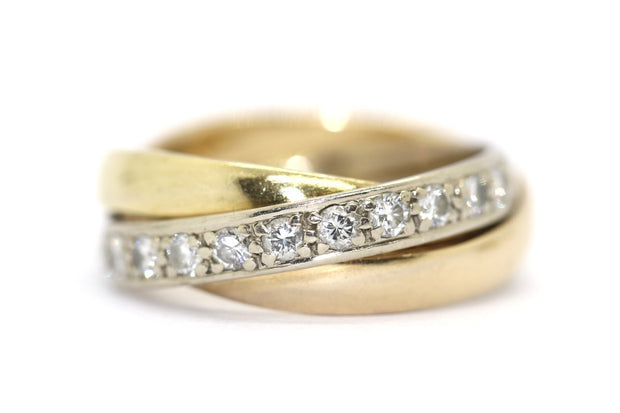 3-Band Goldring Tricolor mit Brillanten 750er/18K Gelb-/Weiß- & Rosegold Gr. 53