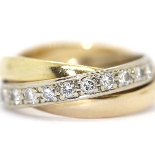 3-Band Goldring Tricolor mit Brillanten 750er/18K Gelb-/Weiß- & Rosegold Gr. 53