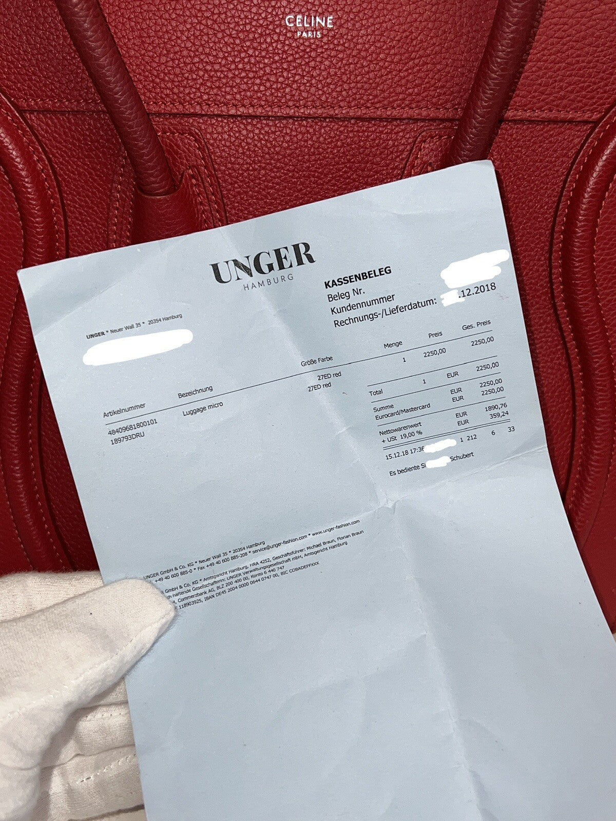 Celine Luggage Micro 27 Rot NP. 2250€