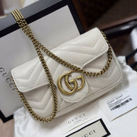 Gucci GG Marmont Mini-Schultertasche Leder Weiss/Gold 476433