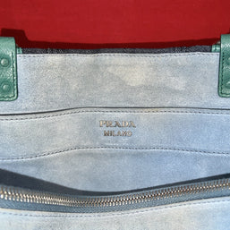 Prada 1BG122 Denim & Glace’cal Leder Shopper Damen Schultertasche NP. 1.600€!