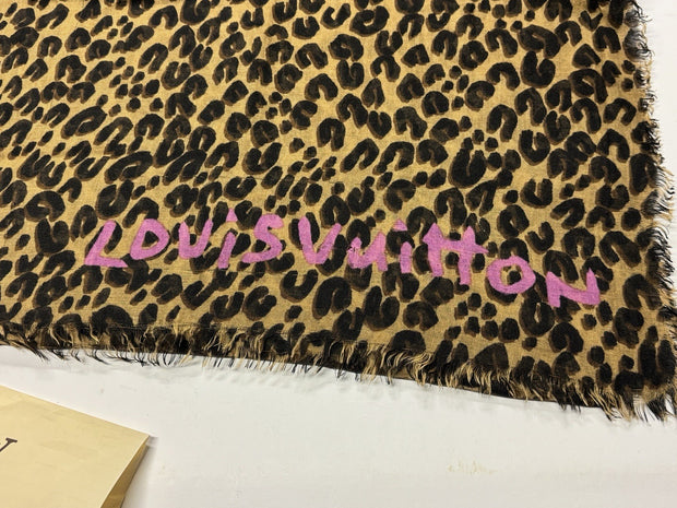 LOUIS VUITTON SCHAL LEOPARD BRAUN PINK KASCHMIR SEIDE TUCH M72215