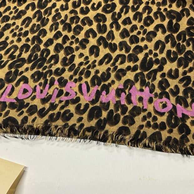 LOUIS VUITTON SCHAL LEOPARD BRAUN PINK KASCHMIR SEIDE TUCH M72215