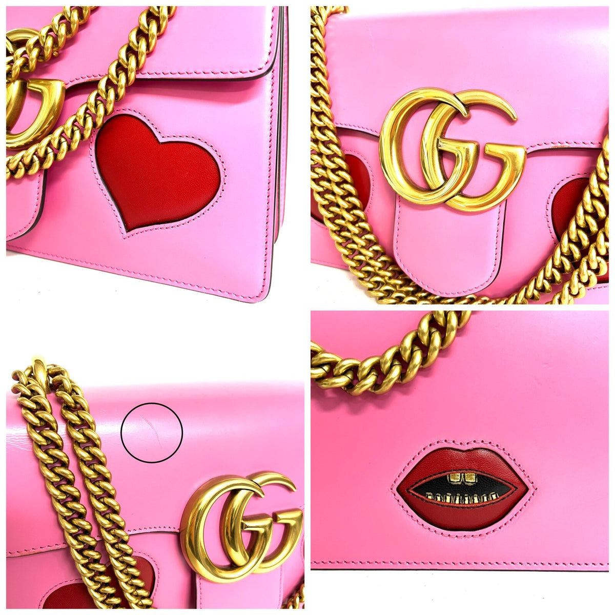 Gucci 431777 GG Marmont Pink Heart Shoulder Bag Schultertasche mit Herz Patch