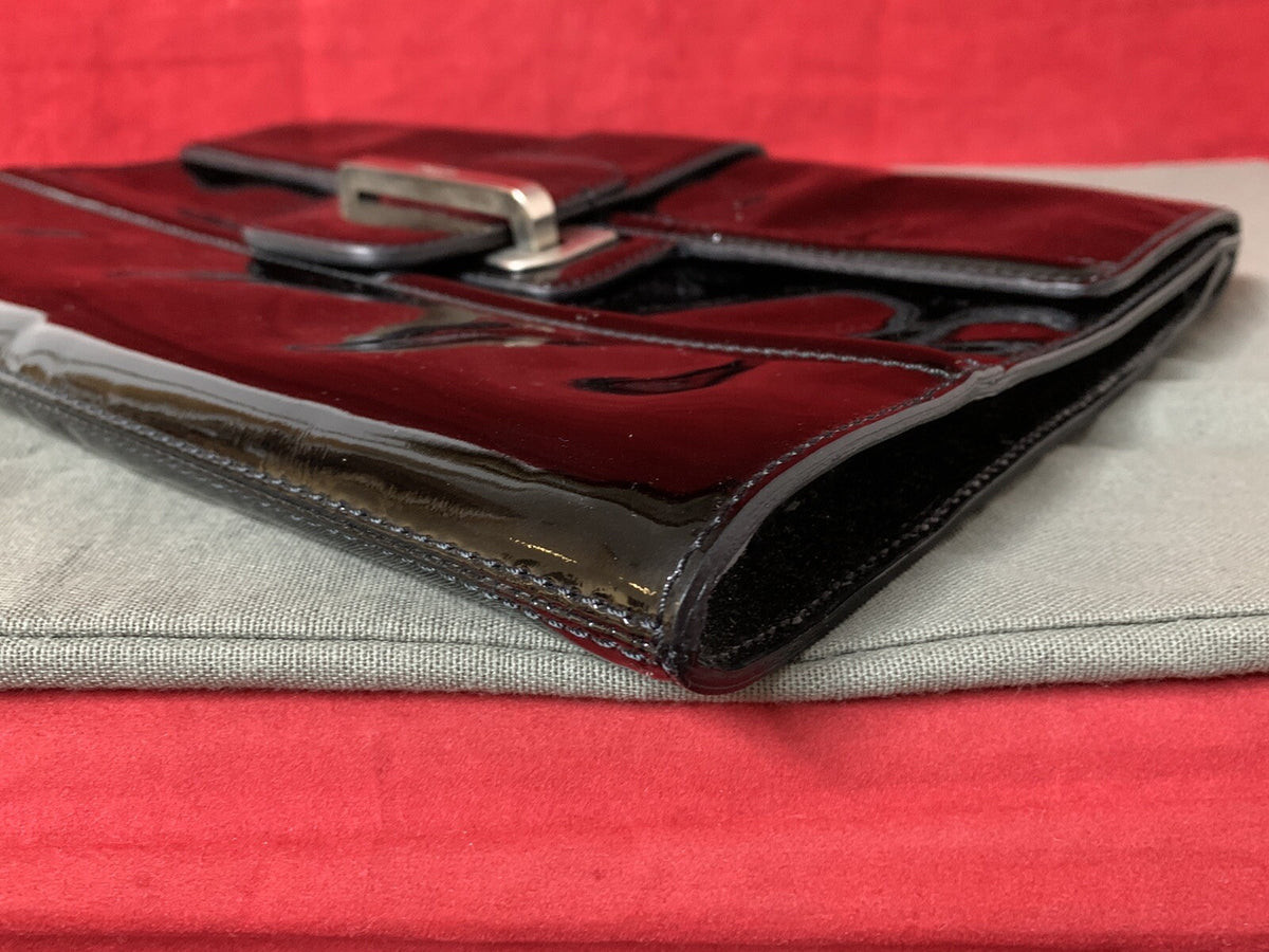 Pollini Made In Italy Damen Abendtäschchen Clutch Schwarz Lack Leder Handtasche