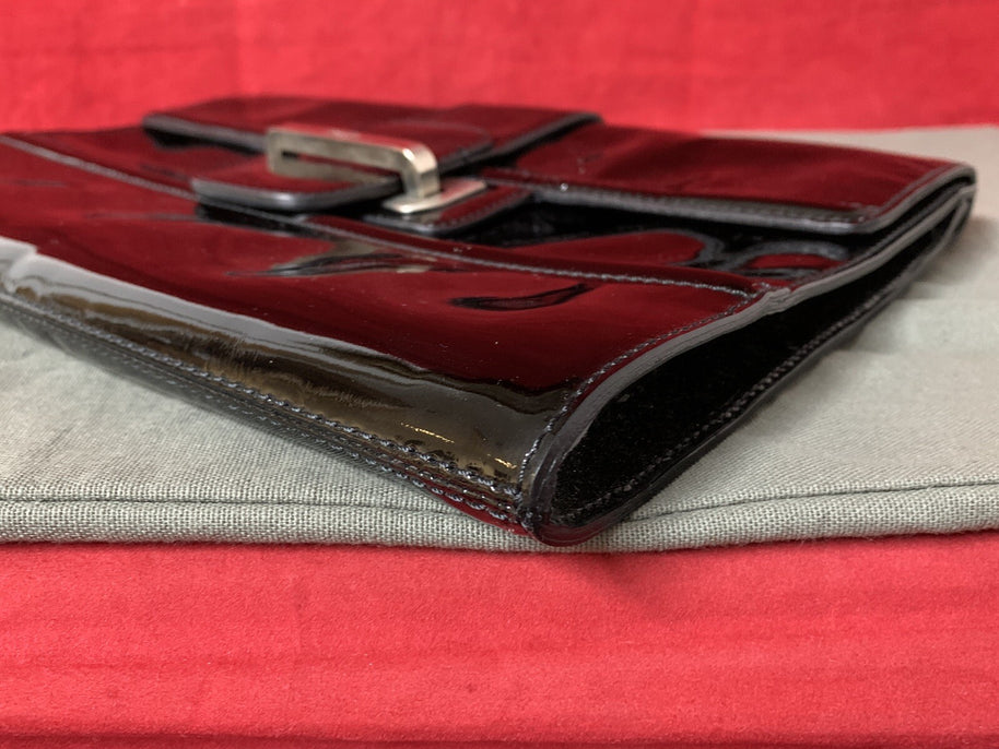 Pollini Made In Italy Damen Abendtäschchen Clutch Schwarz Lack Leder Handtasche