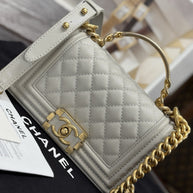 Chanel Top Handle Small Flap Bag Boy Caviar Hellgrau Gold