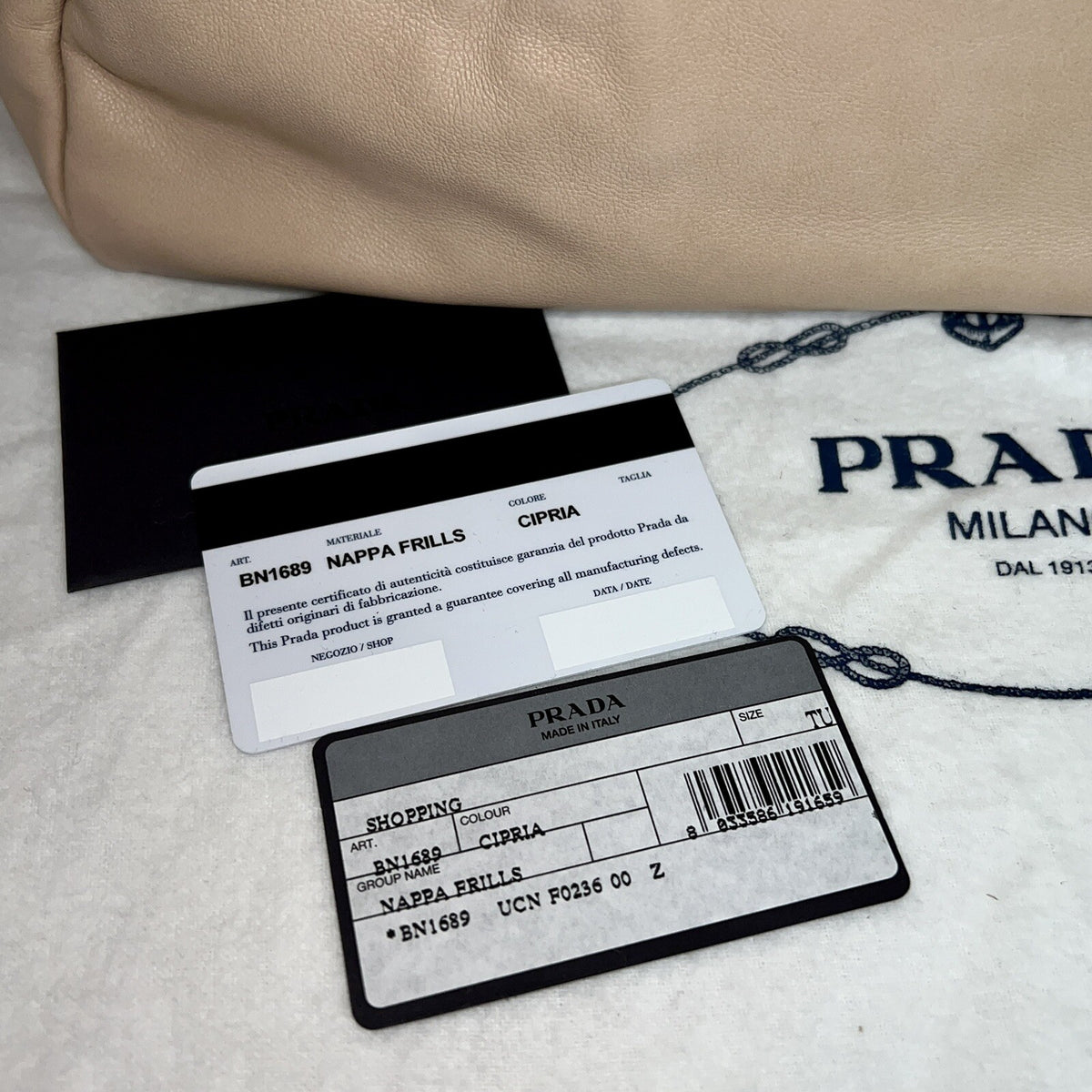 Prada Damen Handtasche Shopper Tote Bag BN1689 Nappa Nappa Frills Cipria Beige