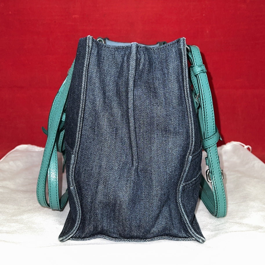 Prada 1BG122 Denim & Glace’cal Leder Shopper Damen Schultertasche NP. 1.600€!